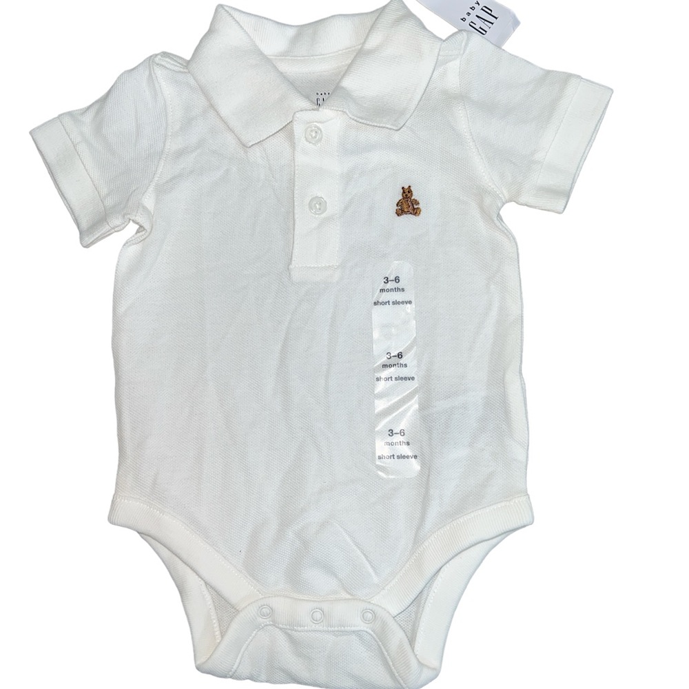 GAP white polo bodysuit 3-6 months